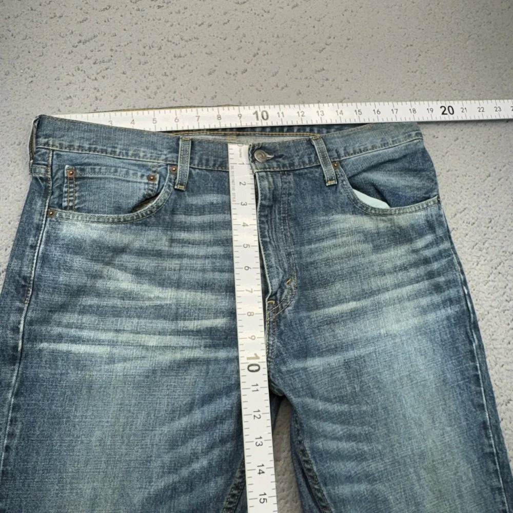 Levi's 527 Slim Bootcut Mens 36x30 Blue Denim Jeans Whiskers Faded Cotton Mid